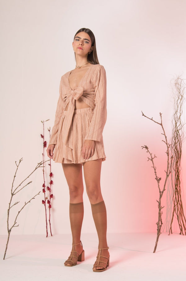 SHORTS AIKA ROSA COM FIOS DE LUREX