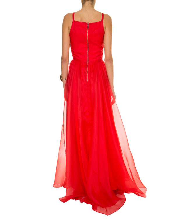 VESTIDO LONGO DE ORGANZA VERMELHO