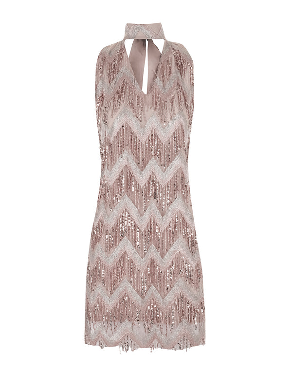 VESTIDO DE PAETÊ AMARRAÇÃO ROSA