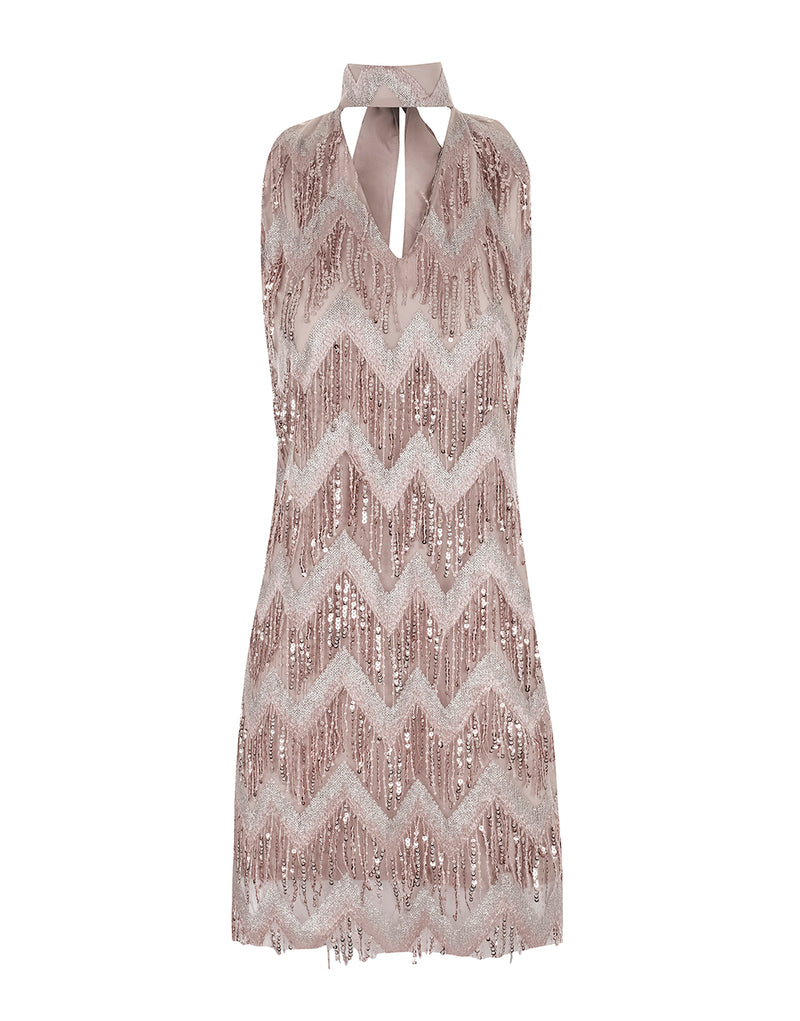 VESTIDO DE PAETÊ AMARRAÇÃO ROSA
