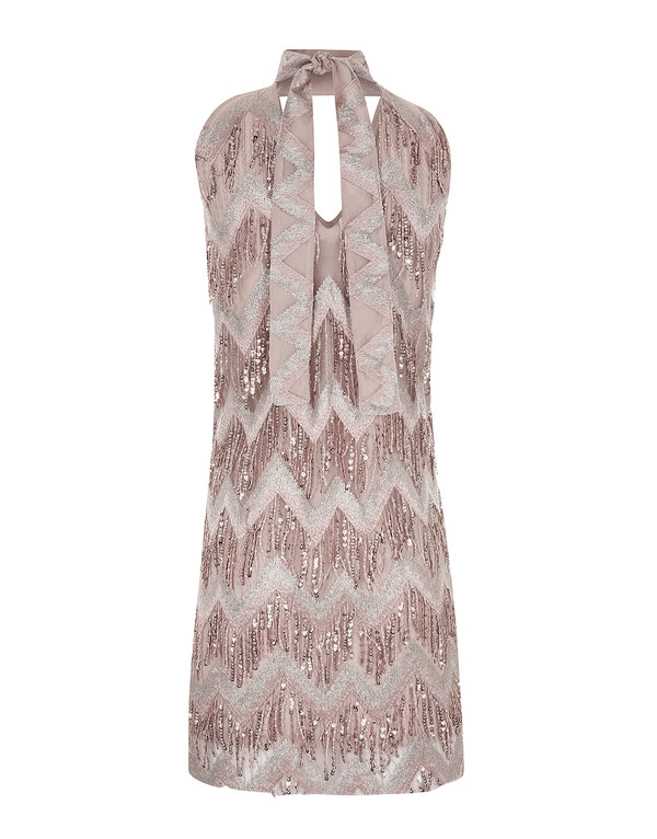 VESTIDO DE PAETÊ AMARRAÇÃO ROSA