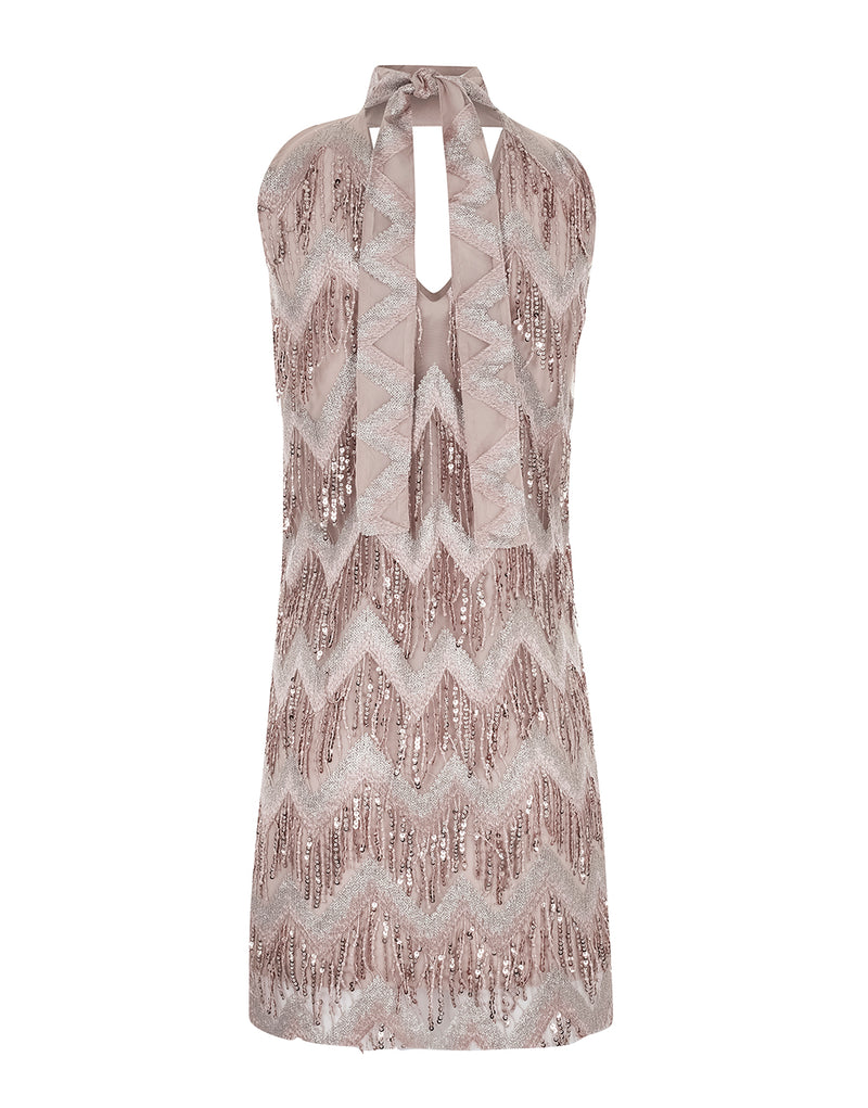 VESTIDO DE PAETÊ AMARRAÇÃO ROSA