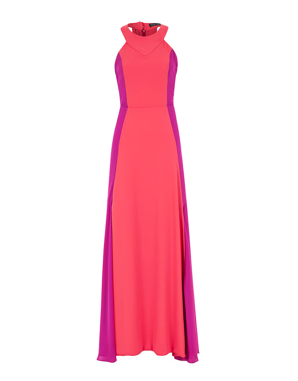 VESTIDO LONGO RECORTES ROSA