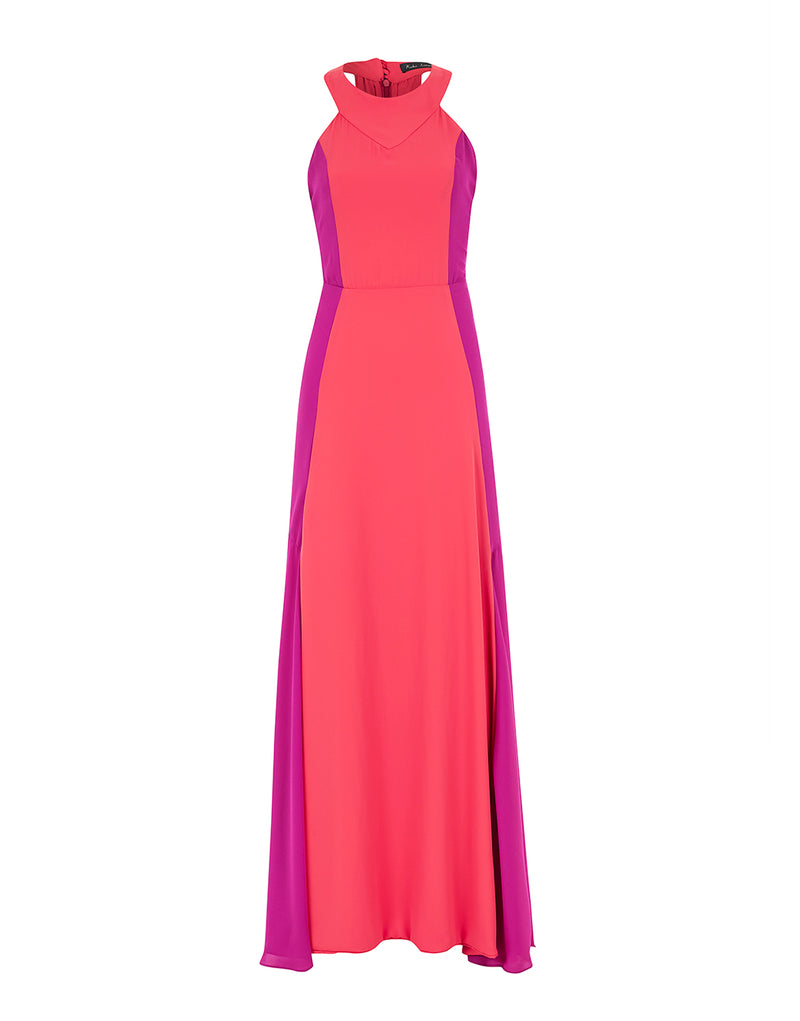 VESTIDO LONGO RECORTES ROSA