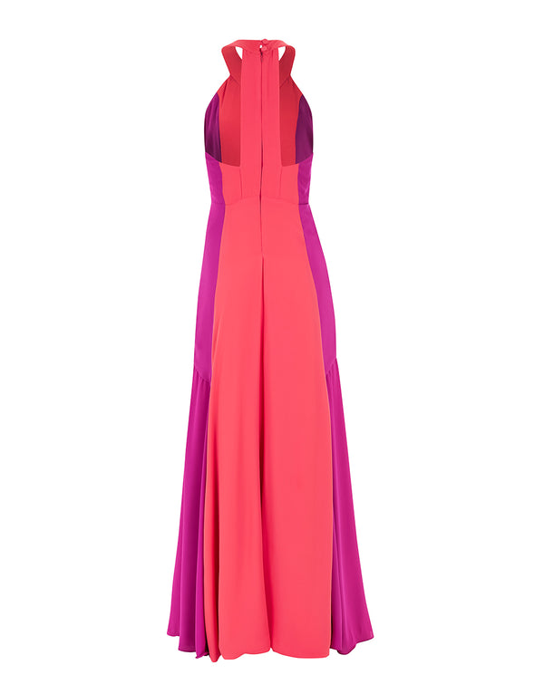 VESTIDO LONGO RECORTES ROSA